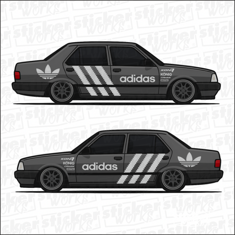 Adidas temalı yan kapı sticker seti ile aracınıza sportif ve özgün bir hava katın!