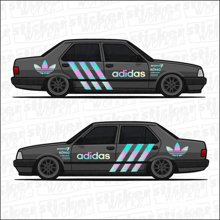 Adidas temalı yan kapı sticker seti ile aracınıza sportif ve özgün bir hava katın!