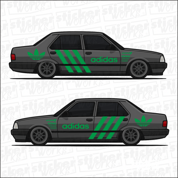 Adidas temalı yan kapı sticker seti ile aracınıza sportif ve özgün bir hava katın!