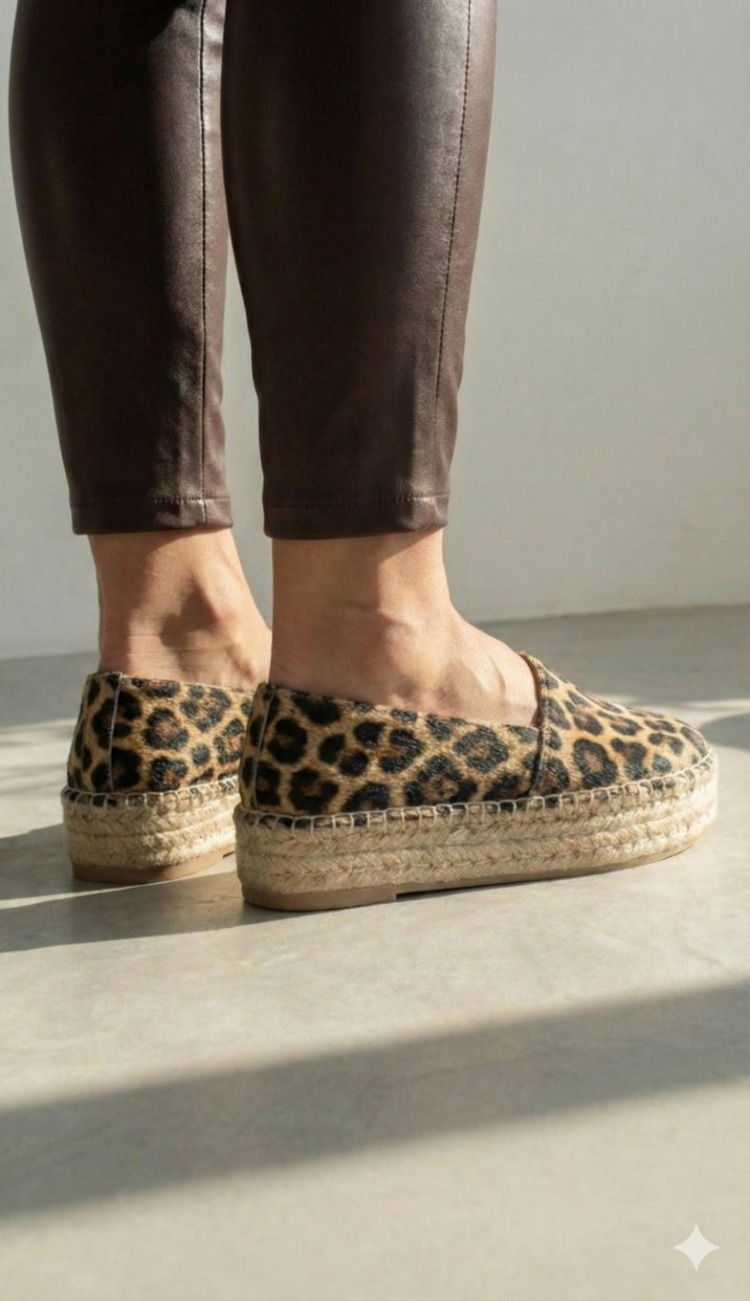 LEOPAR Baskılı Süet Günlük Klasik Espadril Ayakkabı
