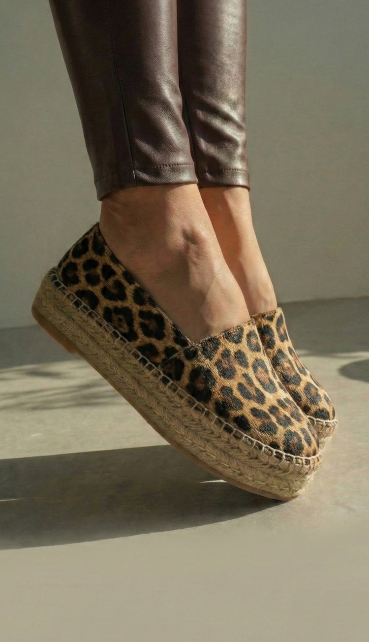 LEOPAR Baskılı Süet Günlük Klasik Espadril Ayakkabı