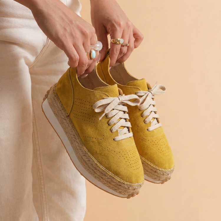 Hardal Süet Detaylı Hakiki Deri Sneaker Espadril