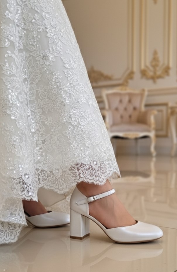 PENNY Sedef Beyaz (Kırık Beyaz) Gelinlik Ayakkabısı 