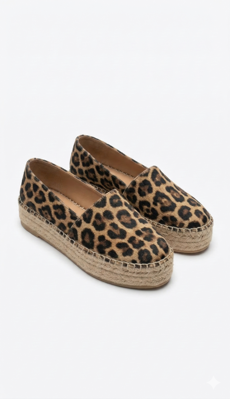 LEOPAR Baskılı Süet Günlük Klasik Espadril Ayakkabı