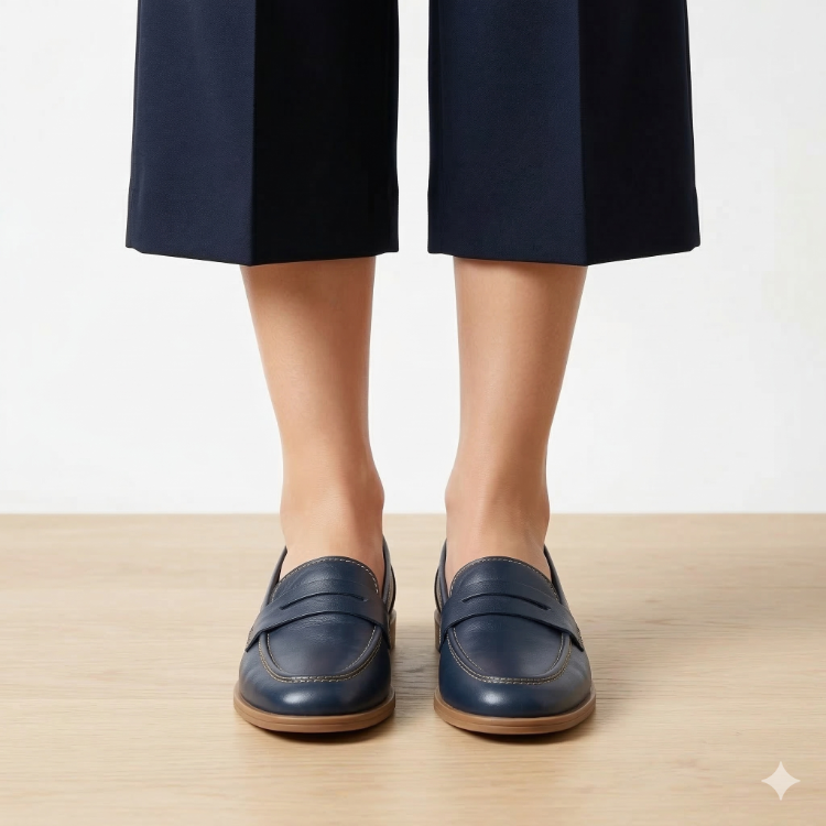 LACİVERT Hakiki Deri Loafer Babet