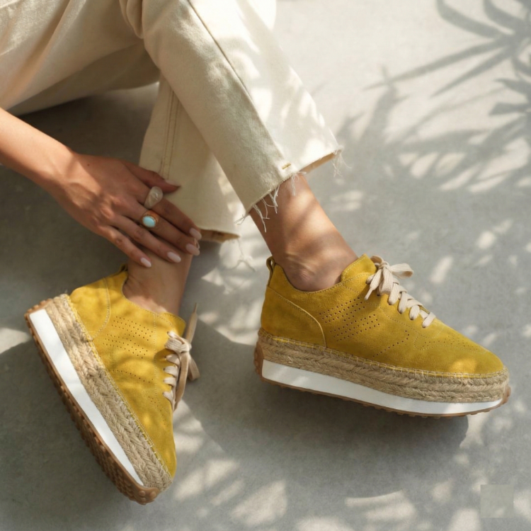 Hardal Süet Detaylı Hakiki Deri Sneaker Espadril
