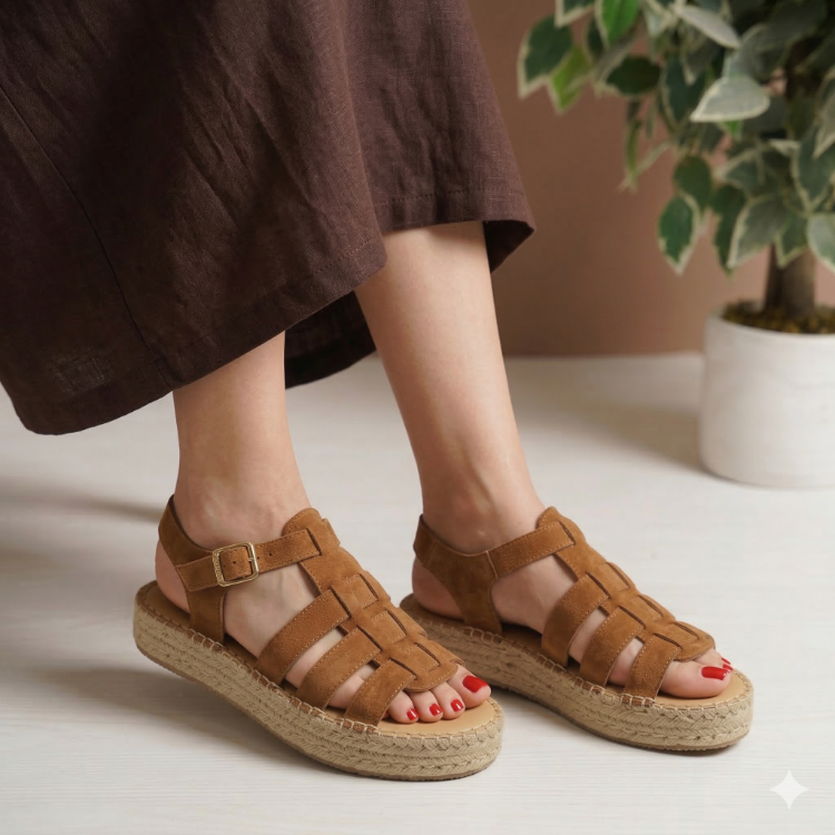 Taba Hakiki Deri Günlük Klasik Espadril Ayakkabı