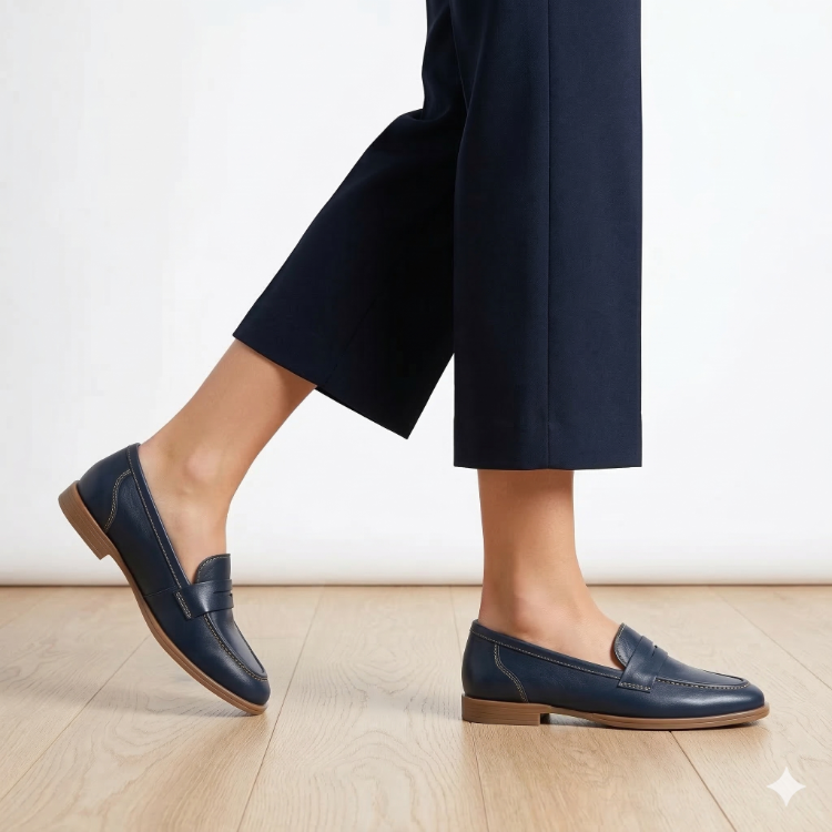 LACİVERT Hakiki Deri Loafer Babet