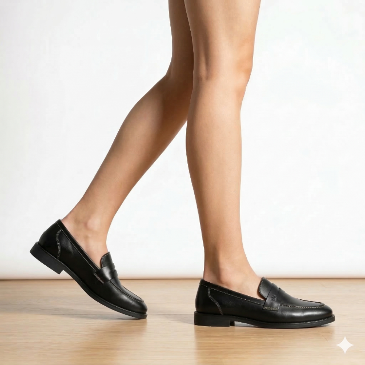 SİYAH Hakiki Deri Loafer Babet