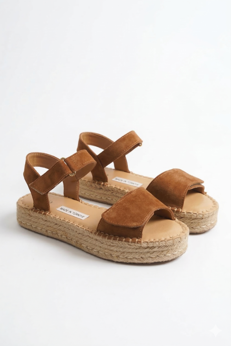 Taba Süet Hakiki Deri Günlük Sandalet Espadril Ayakkabı