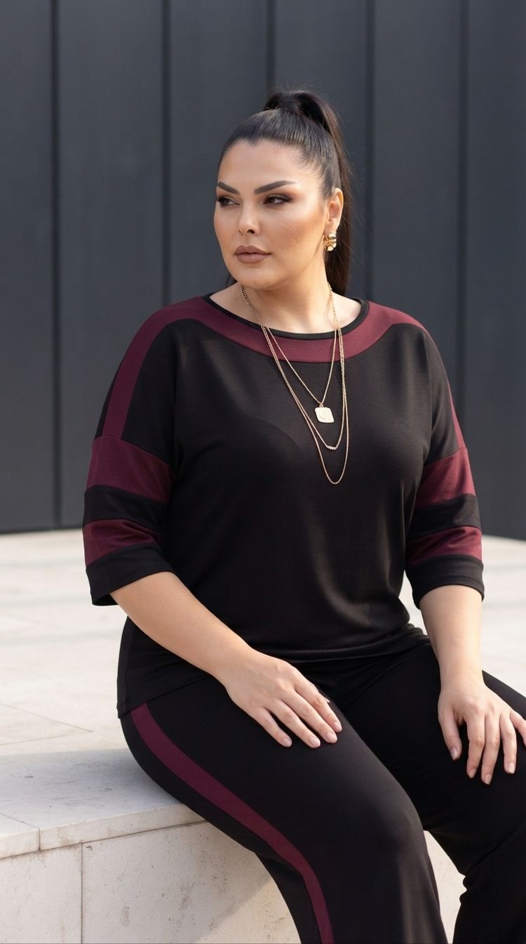 Bordo Şeritli İki İplik Takım