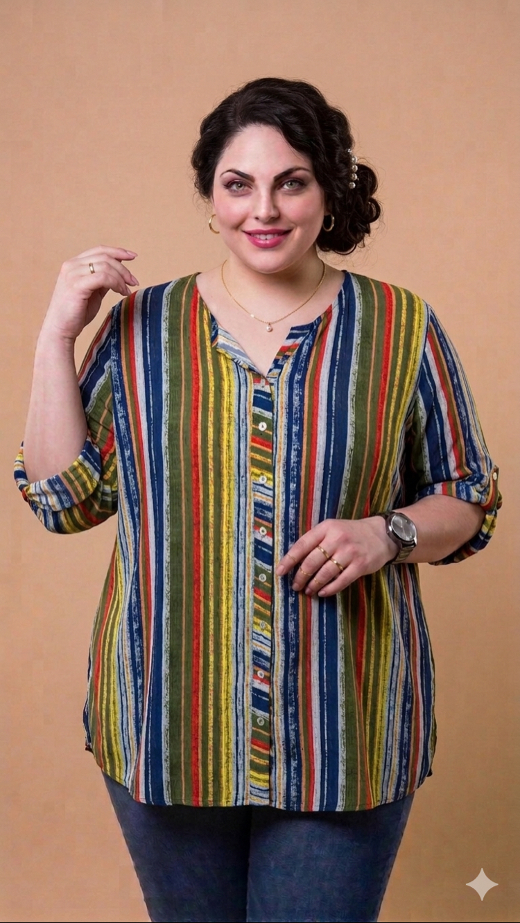 İnce ipek Viskon Çizgili Gömlek