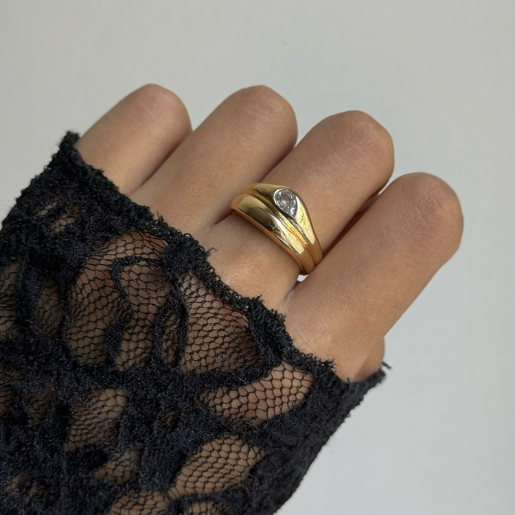 ikili mini taş detay vintage yüzük | altın kaplama