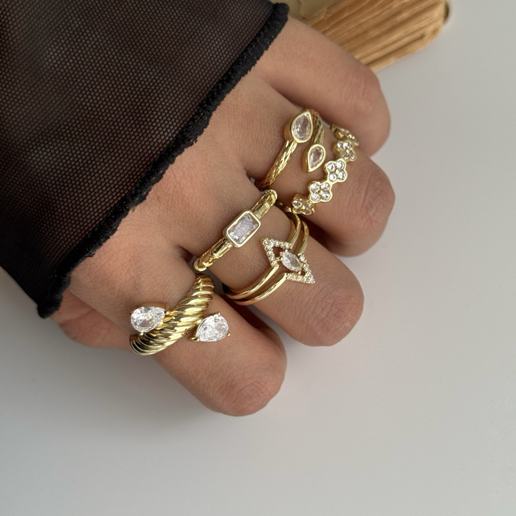 vintage üçgen model yüzük | altın kaplama