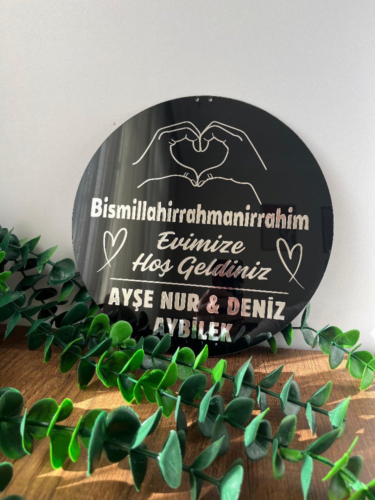 Siyah Gümüş Ad Soyad Kapı Süsü