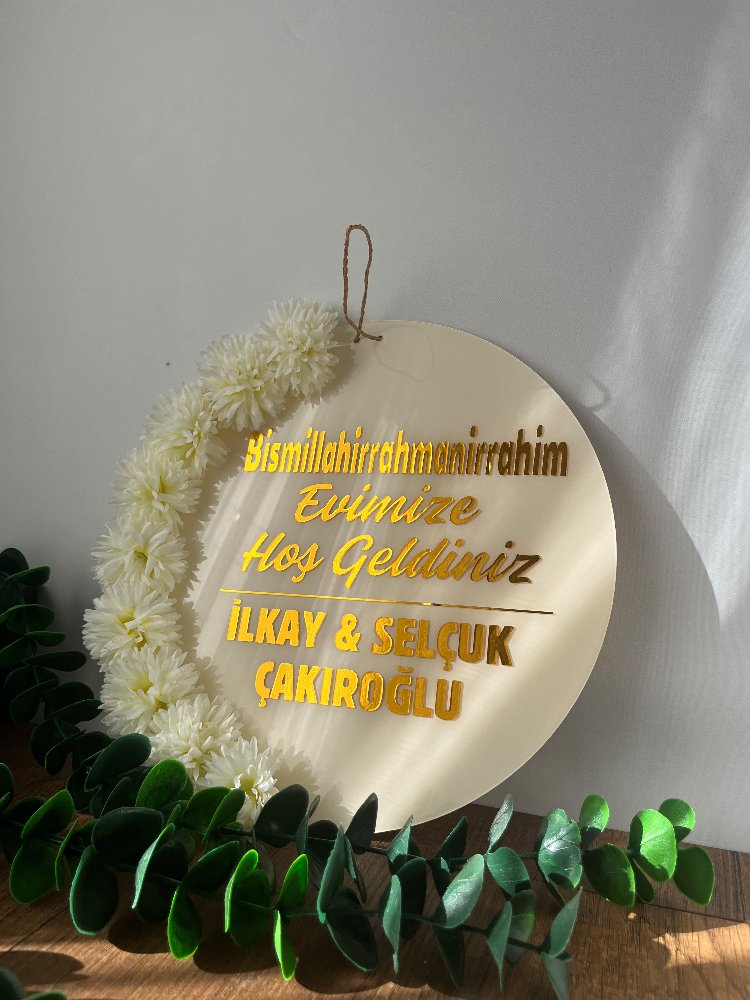 Çiçekli Krem Gold Kapı Süsü