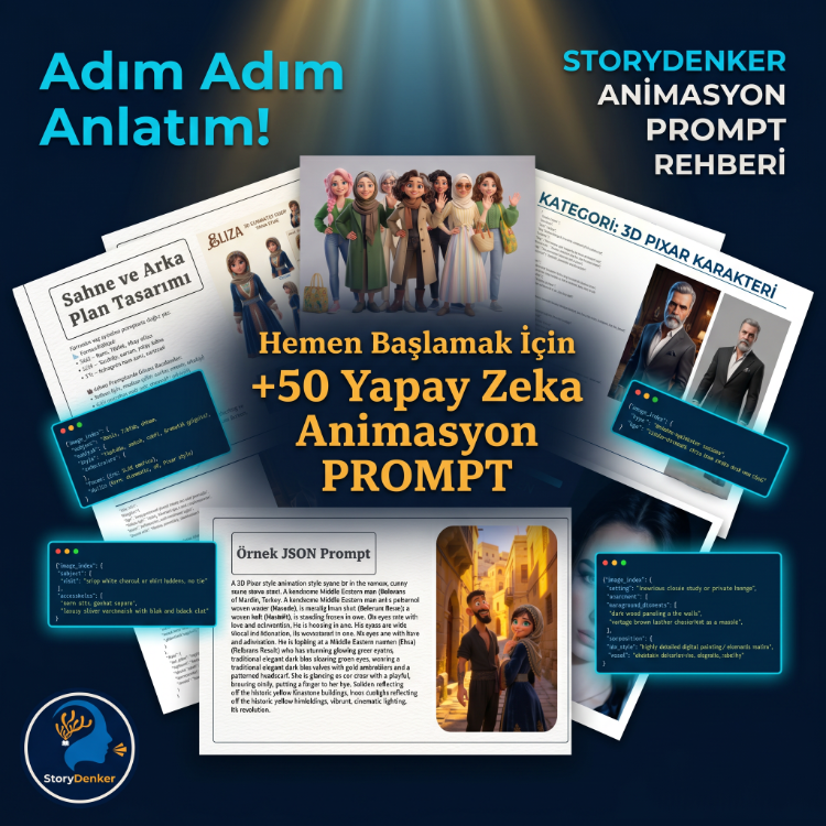 StoryDenker Türkçe Animasyon Prompt Rehberi — 50+ Hazır Prompt, 8 Kategori