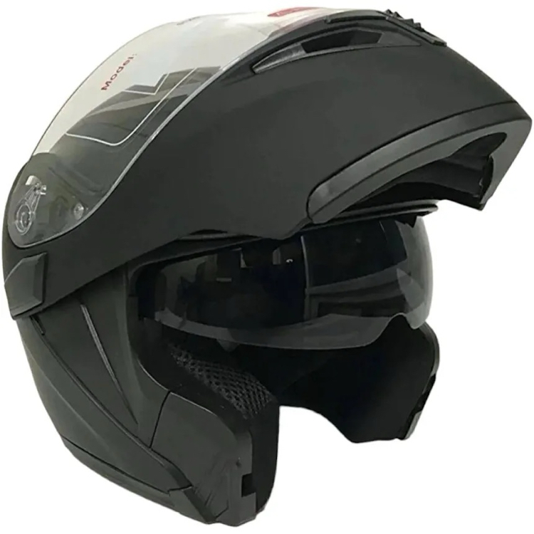 JK-902 Kask Çeneden Açılır Güneş Gözlüklü Mat Siyah