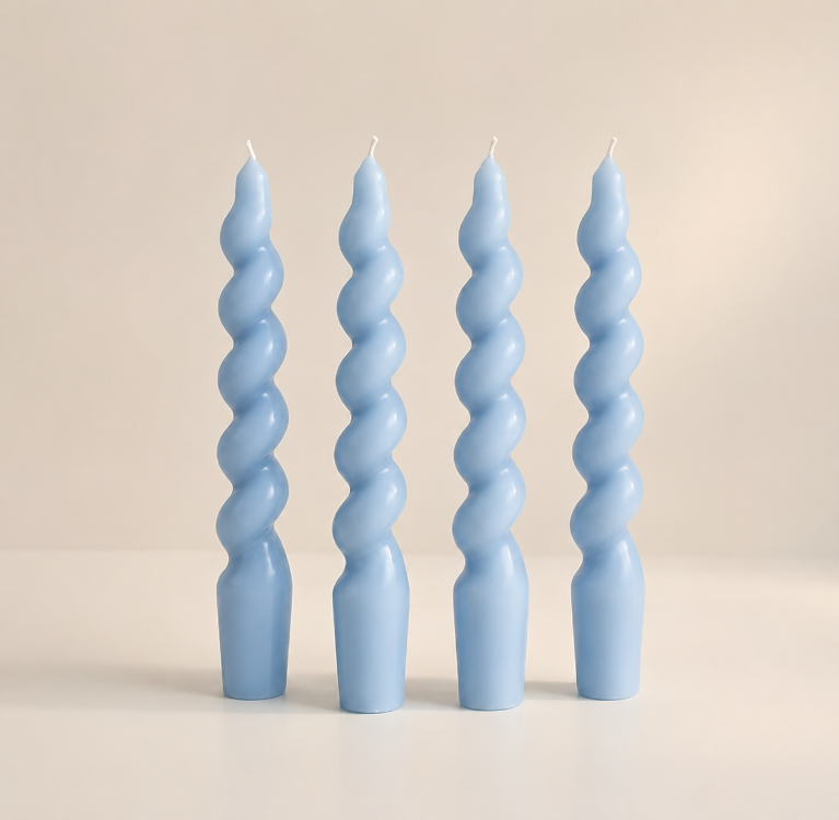 4lü Twister Burgu Mum Set - Açık Mavi