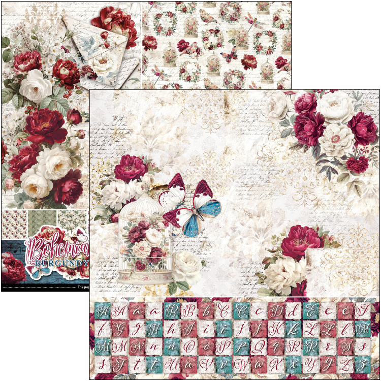  Scrapbooking kağıdı Burgundy Bohemian 12×12