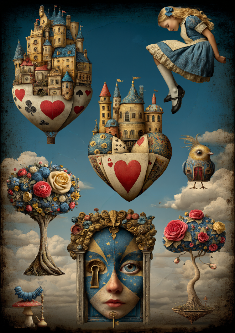 Alice in Wonderland – Art Journal & Collage Paper Set, A4, 