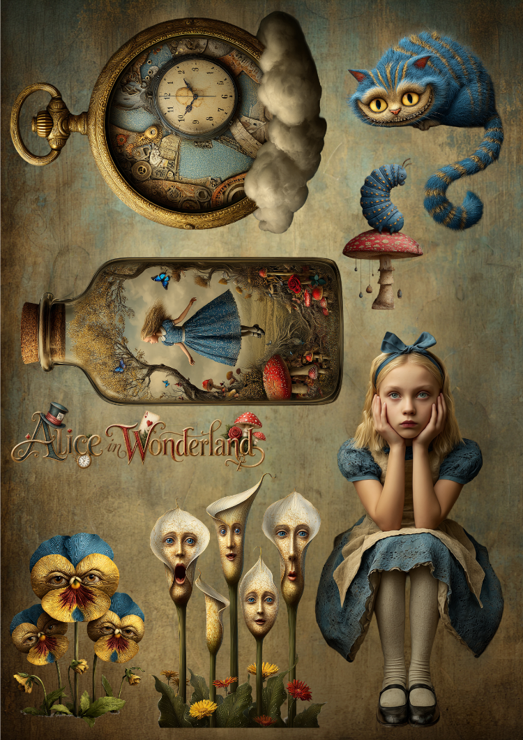 Alice in Wonderland – Art Journal & Collage Paper Set, A4, 