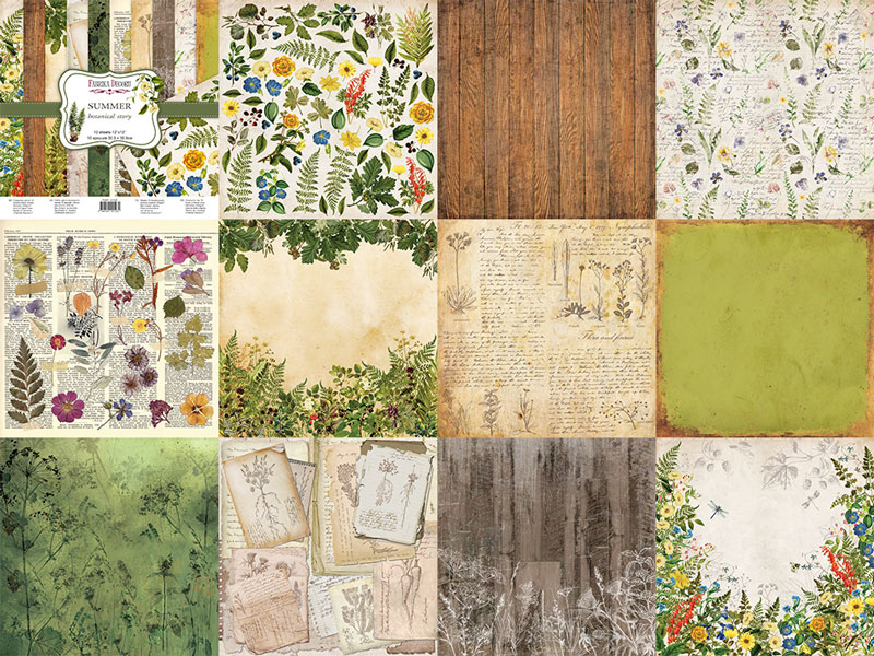 Scrapbooking kağıdı Seti Summer Botanical Story / "Fabrika Dekoru"