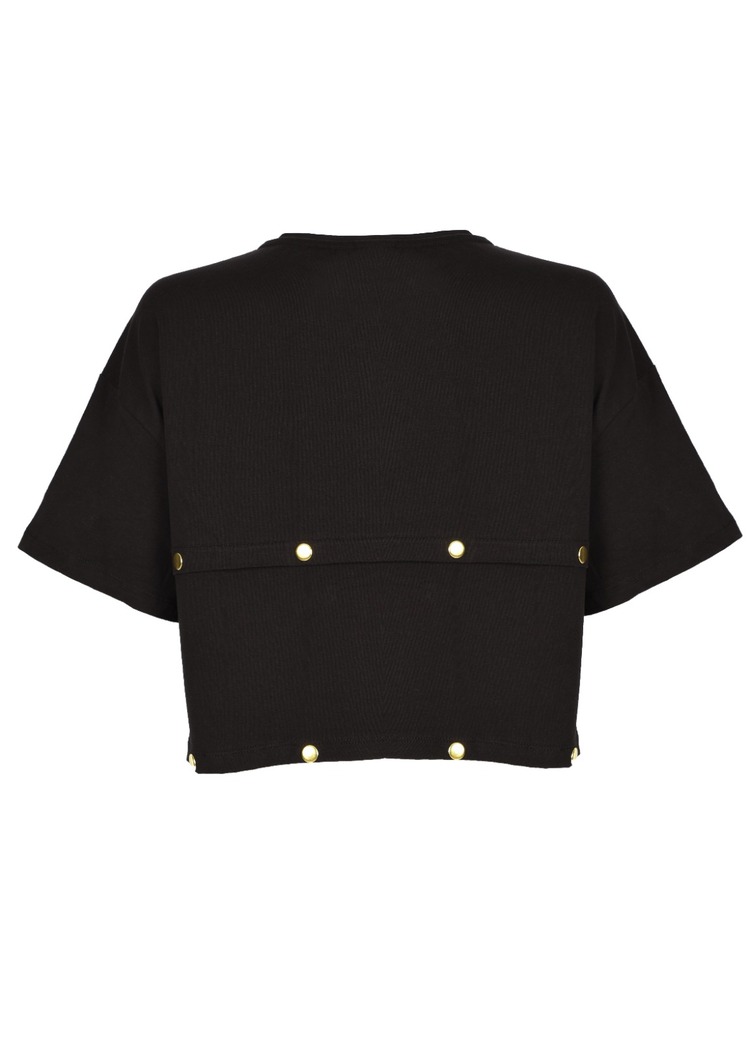 Lilii Beyaz ve Siyah Gold Zımbalı Basic T-shirt (L/XL Beden)