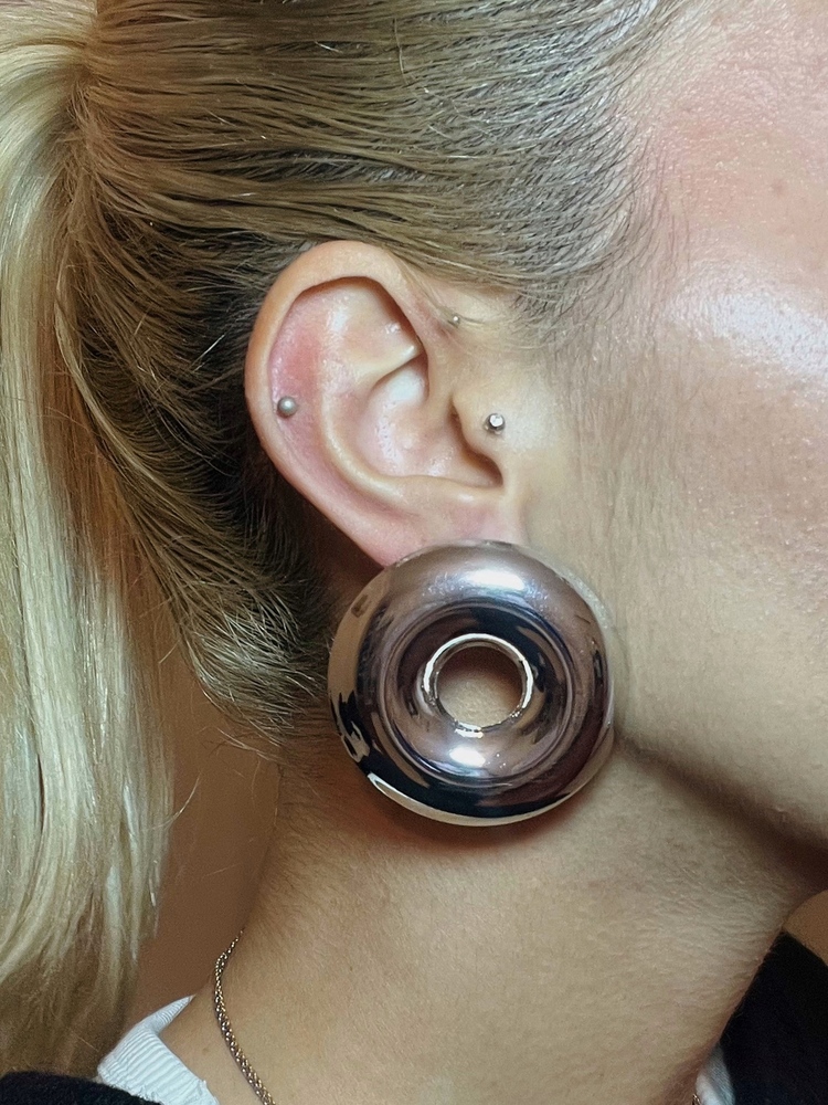 Hoop Büyük Donut Şeklinde Yuvarlak Küpe Silver ve Gold