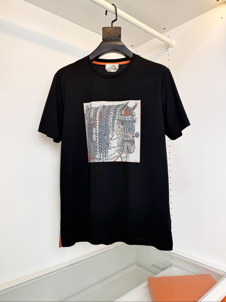 Hermes Heavy Metal Horse Crew Neck Short Sleeve T-Shirt