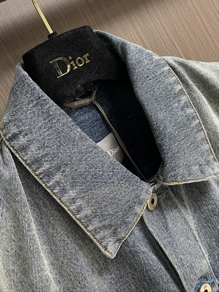 Dior Embroidered Color-Blocked Washed Collar Denim Shirt Jacket