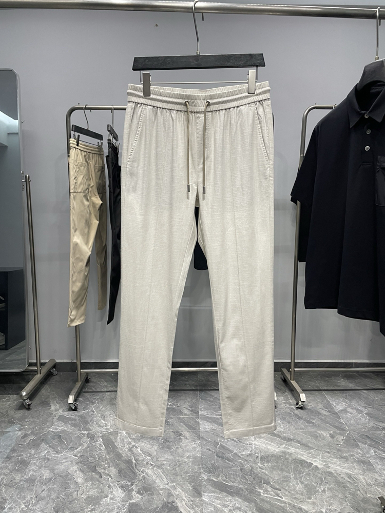 Zegna Cotton Linen Drawstring Casual Pants