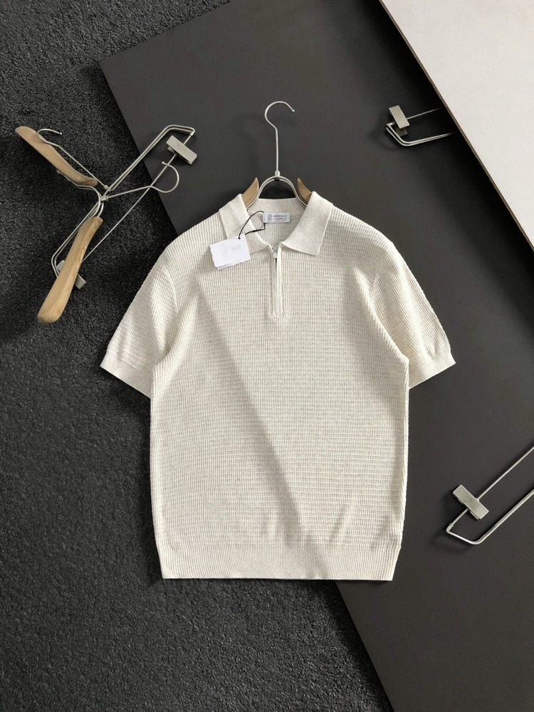 Brunello Cucinelli solid-color linen zip-up collar Polo Shirt
