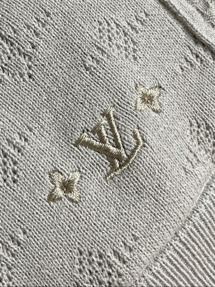 Louis Vuitton Letter Perforated Jacquard Knit Cardigan Sweater