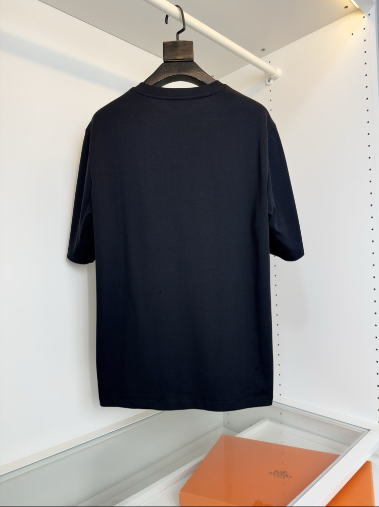 Hermes H Cheval Leather Embroidered Crew Neck Short Sleeve T-Shirt