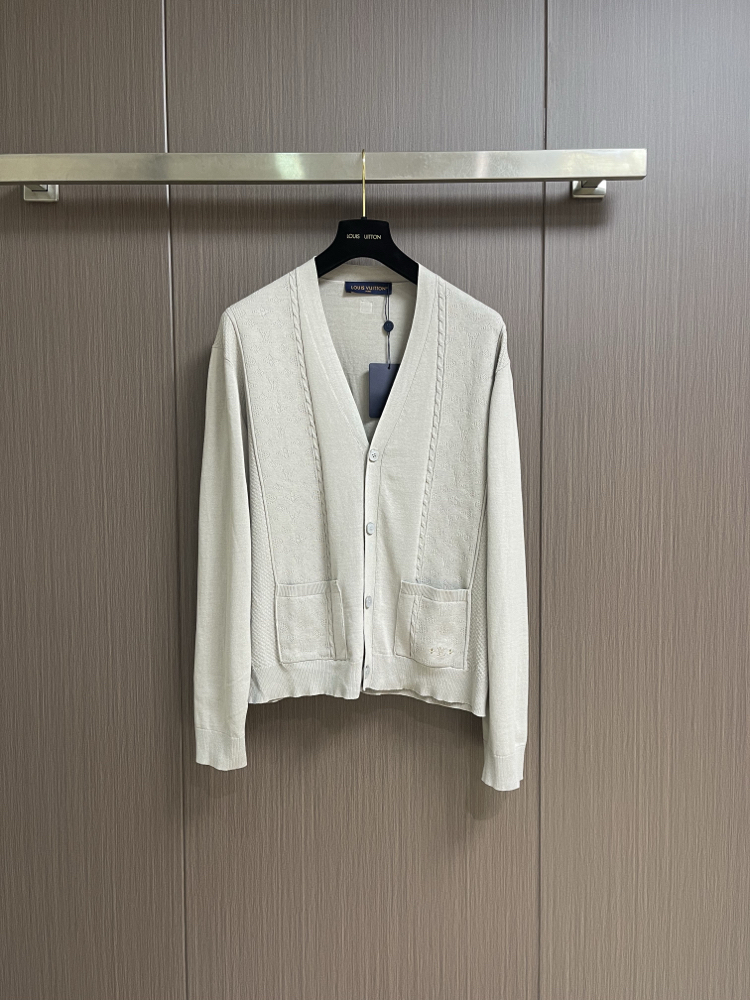 Louis Vuitton Letter Perforated Jacquard Knit Cardigan Sweater