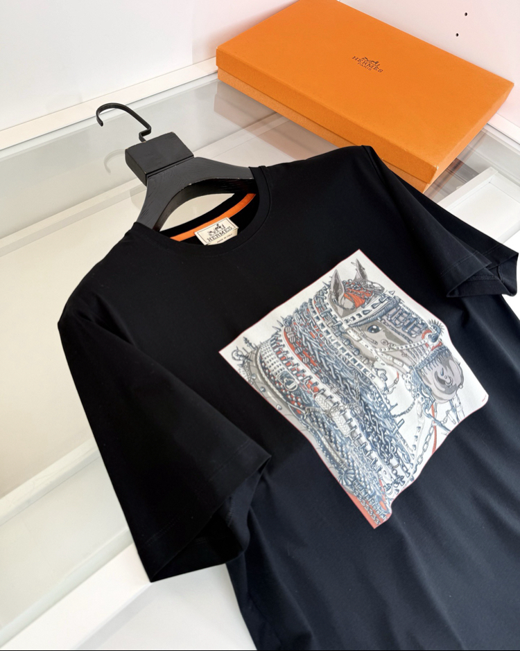 Hermes Heavy Metal Horse Crew Neck Short Sleeve T-Shirt