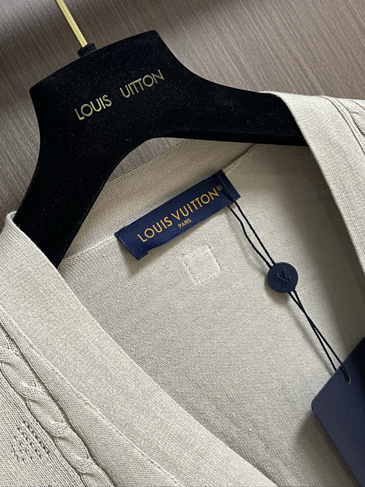 Louis Vuitton Letter Perforated Jacquard Knit Cardigan Sweater
