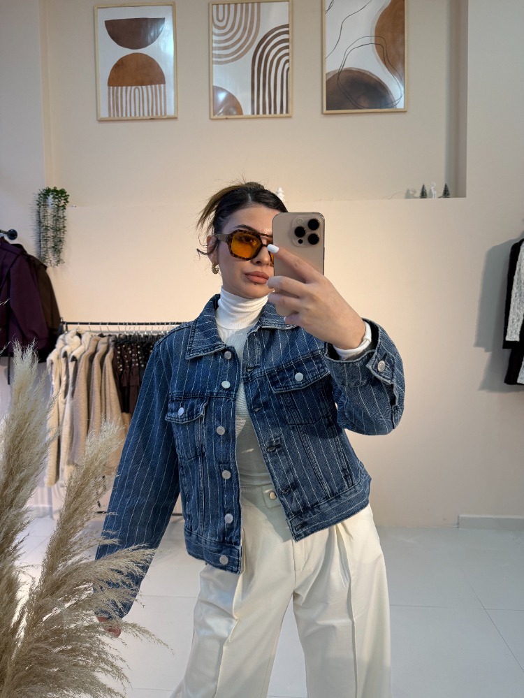 H&M İnce Çizgili Kot Ceket