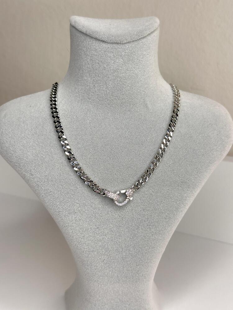 Kilit detaylı Taşlı Silver Kolye