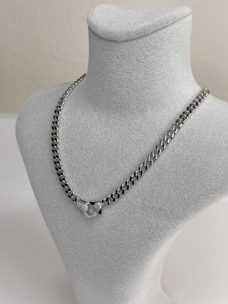 Kilit detaylı Taşlı Silver Kolye