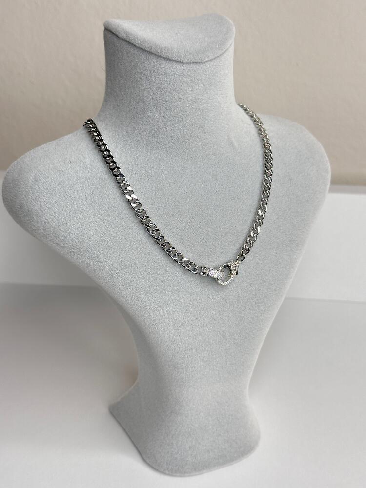Kilit detaylı Taşlı Silver Kolye