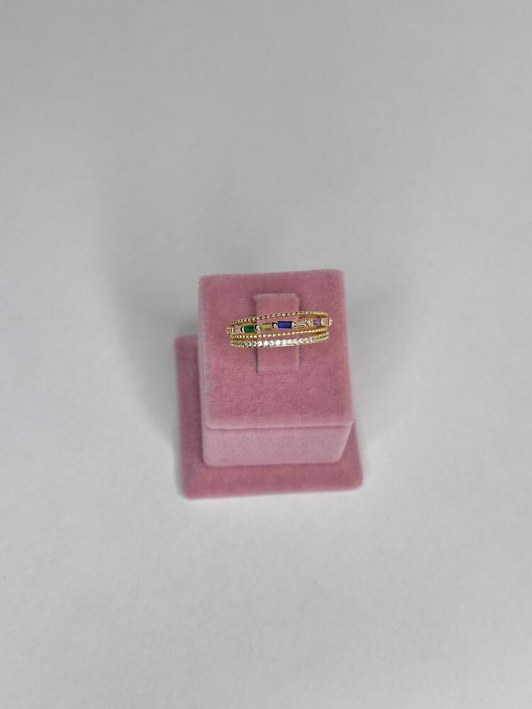 Renkli Taşlı 4 sıralı Gold Yüzük