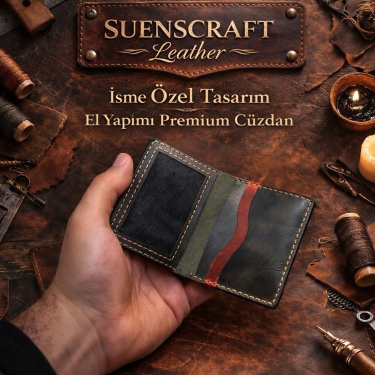SUENS CRAFT Gerçek deri el işçiliği bol kartlık cüzdan