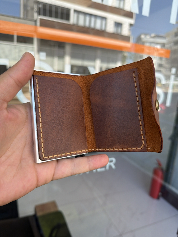 Mekanizmalı hakiki deri cüzdan