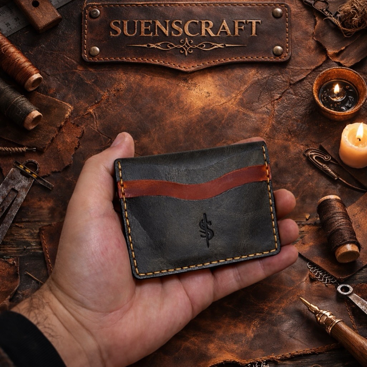 SUENS CRAFT Gerçek deri el işçiliği bol kartlık cüzdan