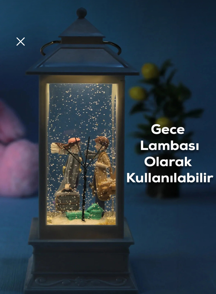 Büyük Boy Gece Lambası Kar Küresi Püskürtmeli Işıklı Pilli Kış Masalı 