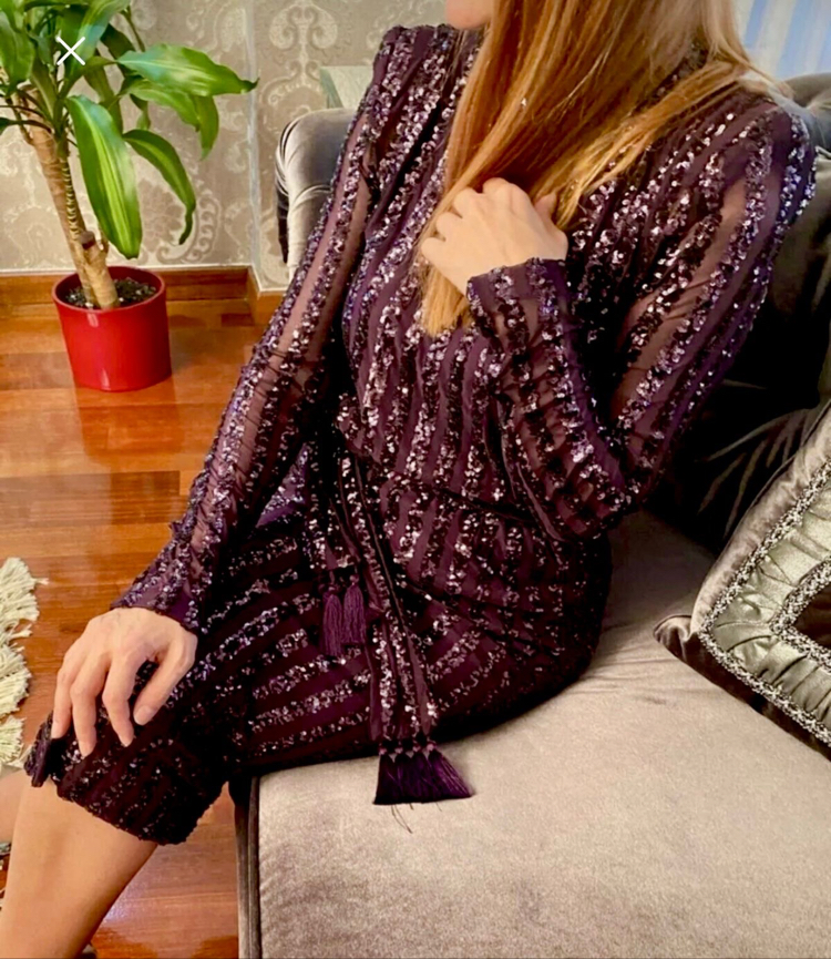 Violet gece elbisesi