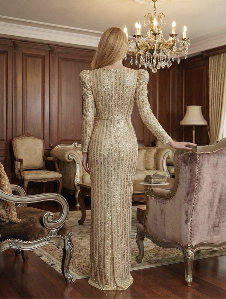 Gergoria Gold Yırtmaçlı Tasarım Abiye