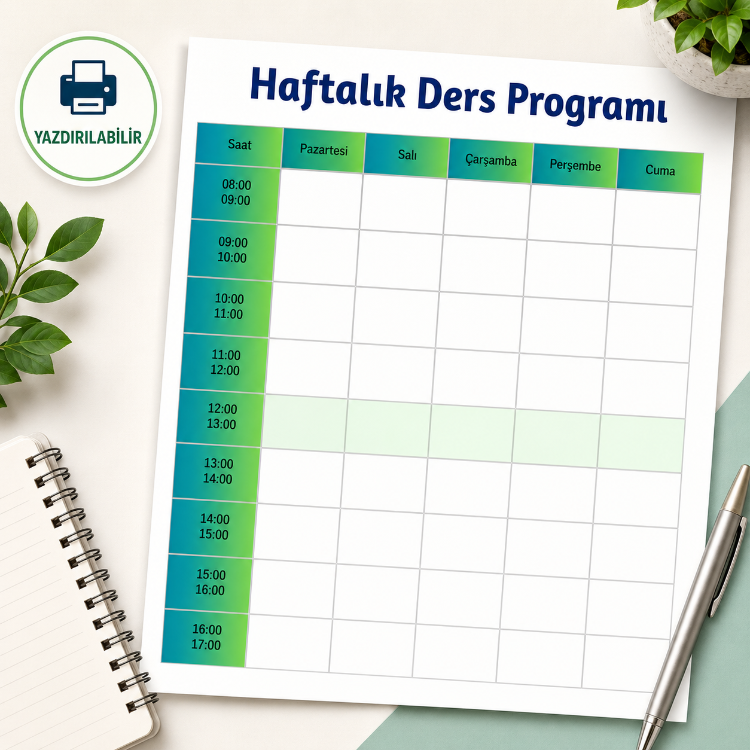 Haftalık Ders Programı — Yazdırılabilir PDF (5 Renk)